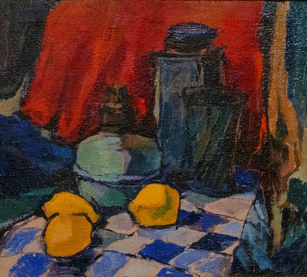 Tovaglia a quadri con vasi e limoni - 1955